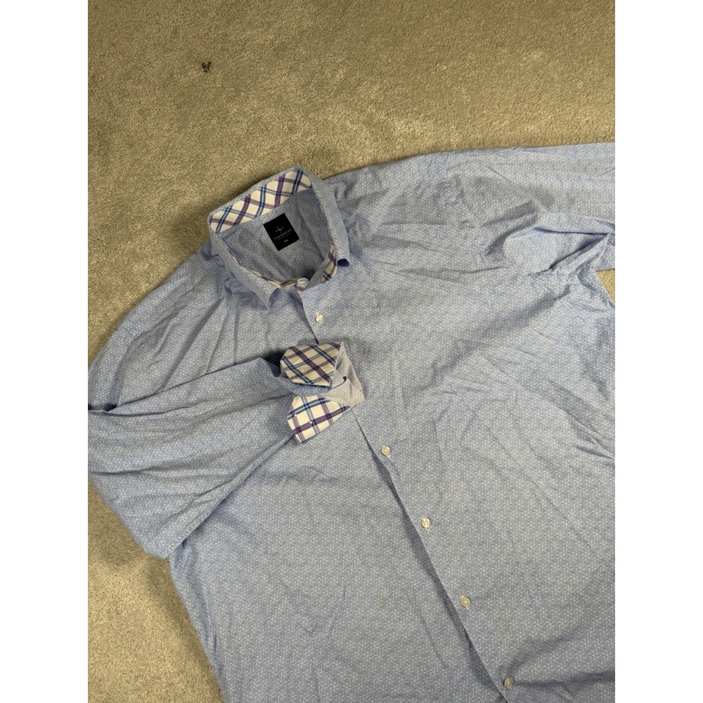 Tailorbyrd Button Down Mens‎ XXL Blue Geometric Hexagon All Over Print L/S Cuff
